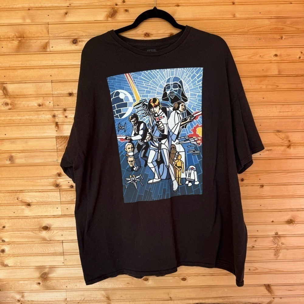 Star Wars Tee Black Stained Glass Graphic Luke Leia Darth Chewy Han Obi-Wan 3XL